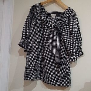 E2💐Vertigo Paris L polka dot wide neck top with tie NWT